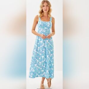Like New Lilly Pulitzer Dwyer Midi Dress In "Blue Simply The Zest" Size Large